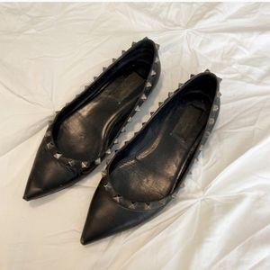 VALENTINO Rockstud Accents Leather Ballet Flats